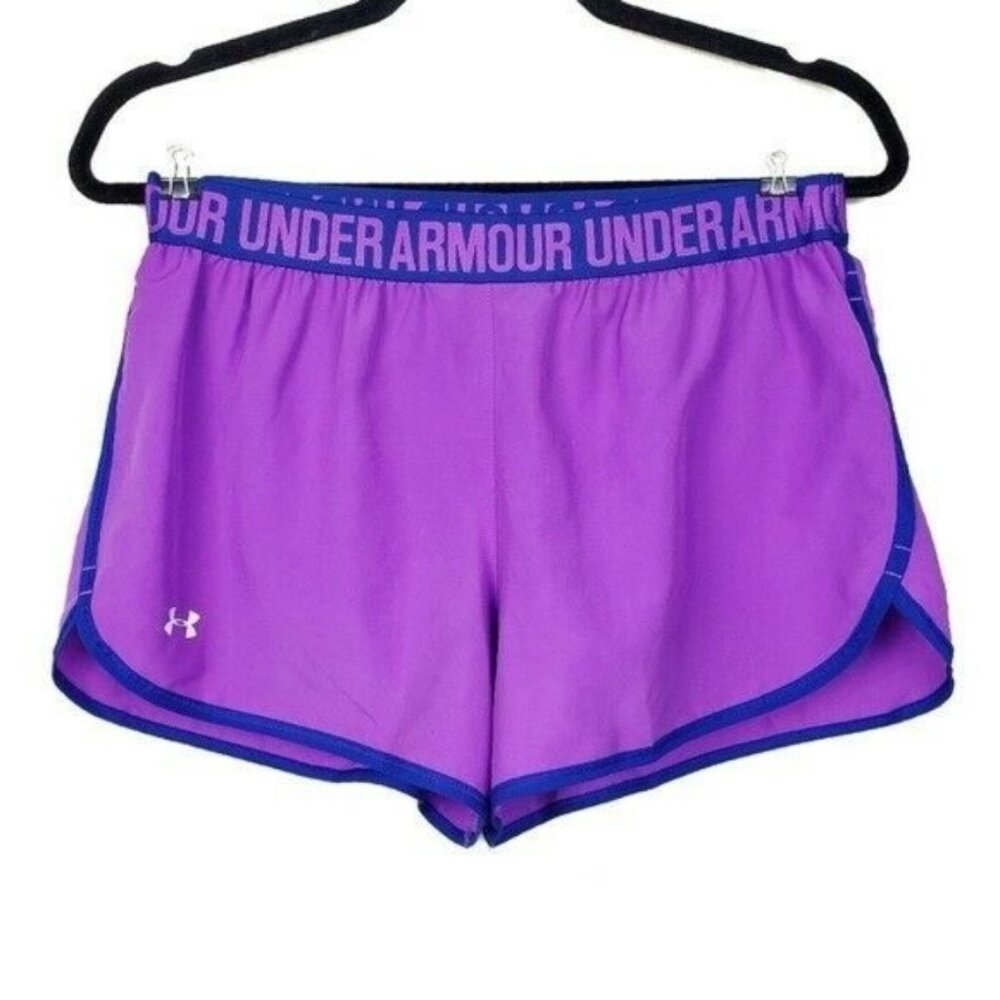 Under Armour Womens Purple Logo Waistband Athletic Sporty Shorts Size S